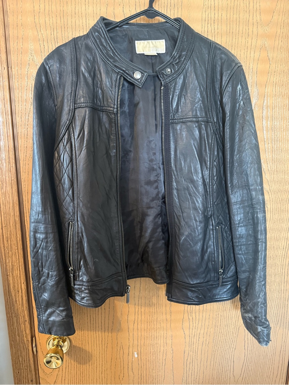 MICHAEL - Michael Kors Black Leather Zip-Front Women's Jacket